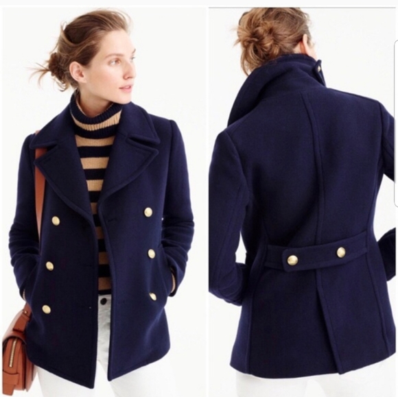 J Crew Majesty Pea Coat In Navy Stadium 